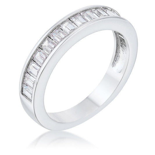 Baguette Cut CZ Rhodium Wedding Band - JGI