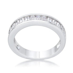 Baguette Cut CZ Rhodium Wedding Band - JGI