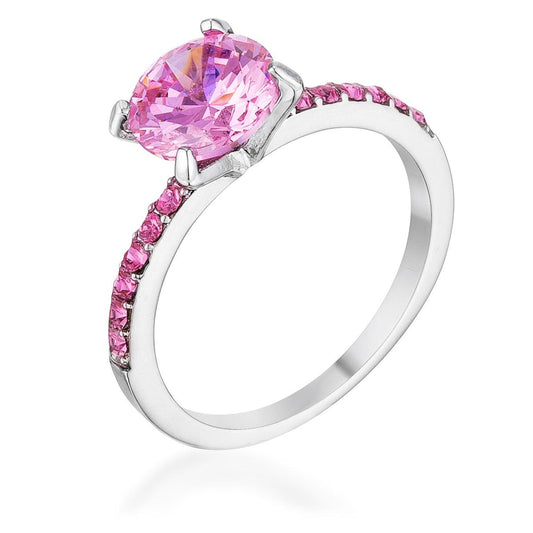 2.3CT Pink CZ Rhodium Ring - JGI