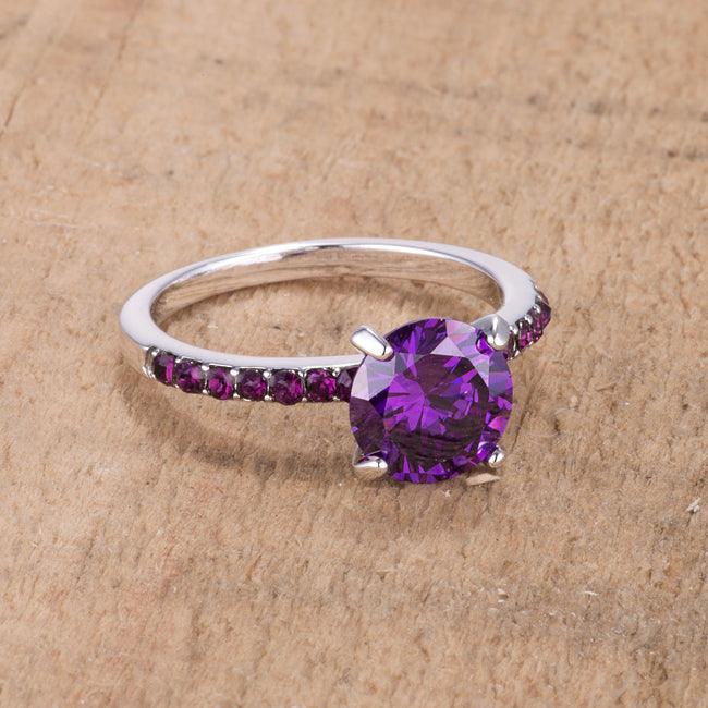 2.3CT Amethyst CZ Rhodium Ring - JGI