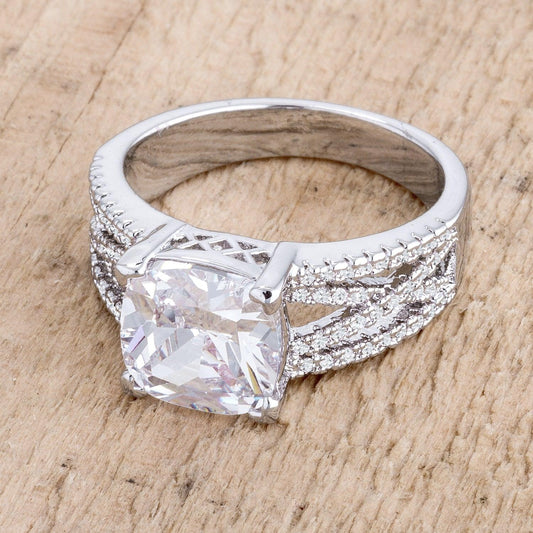 3Ct Elegant Rhodium Plated Criss-Cross Clear CZ Engagement Ring - Flyclothing LLC