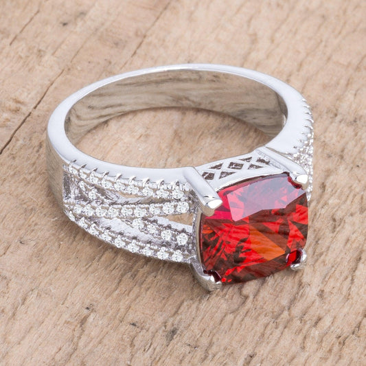 3Ct Elegant Rhodium Plated Criss-Cross Garnet CZ Engagement Ring - Flyclothing LLC