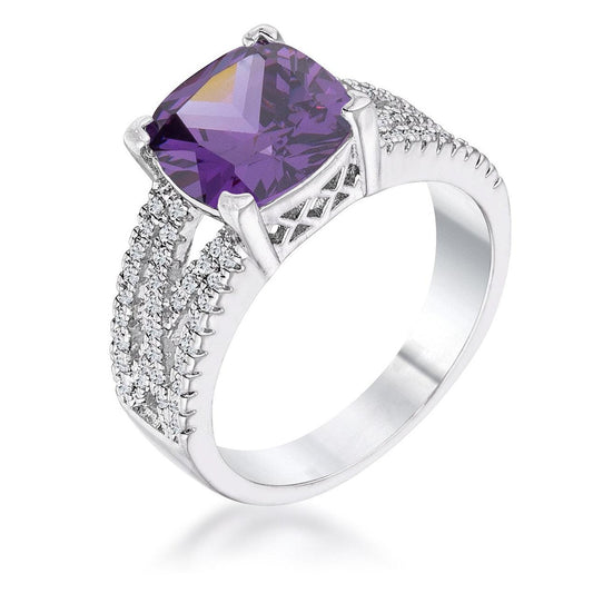 3Ct Elegant Silvertone Criss-Cross Amethyst Purple CZ Engagement Ring - Flyclothing LLC