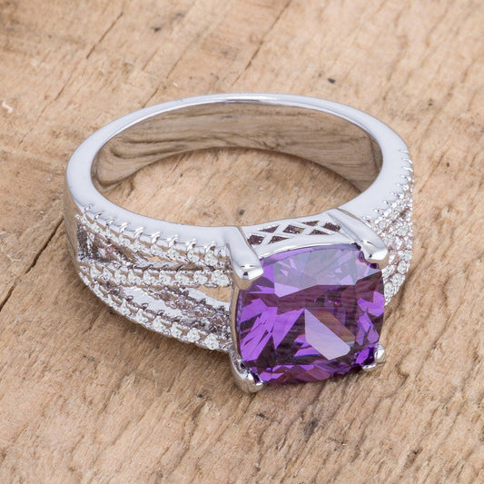 3Ct Elegant Silvertone Criss-Cross Amethyst Purple CZ Engagement Ring - Flyclothing LLC