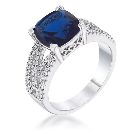 3ct Elegant Silvertone Criss-Cross Sapphire Blue CZ Engagement Ring - Flyclothing LLC