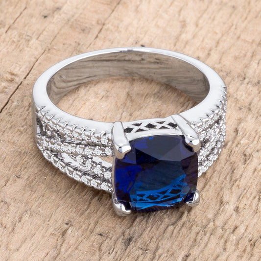 3ct Elegant Silvertone Criss-Cross Sapphire Blue CZ Engagement Ring - Flyclothing LLC