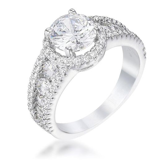 2.1Ct Rhodium Plated Solitaire Engagement Halo Ring - JGI