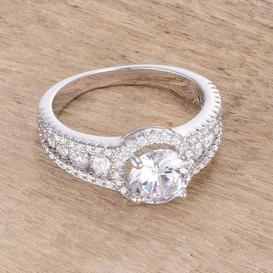 2.1Ct Rhodium Plated Solitaire Engagement Halo Ring - JGI