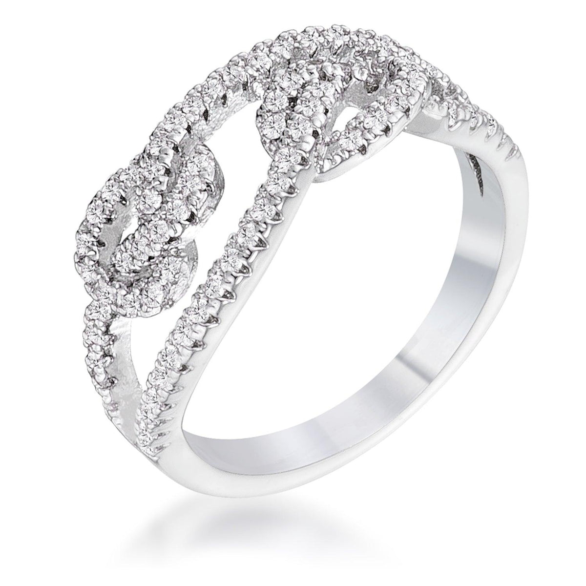 1.15Ct Rhodium Plated CZ Pave Double Knot Ring - Flyclothing LLC