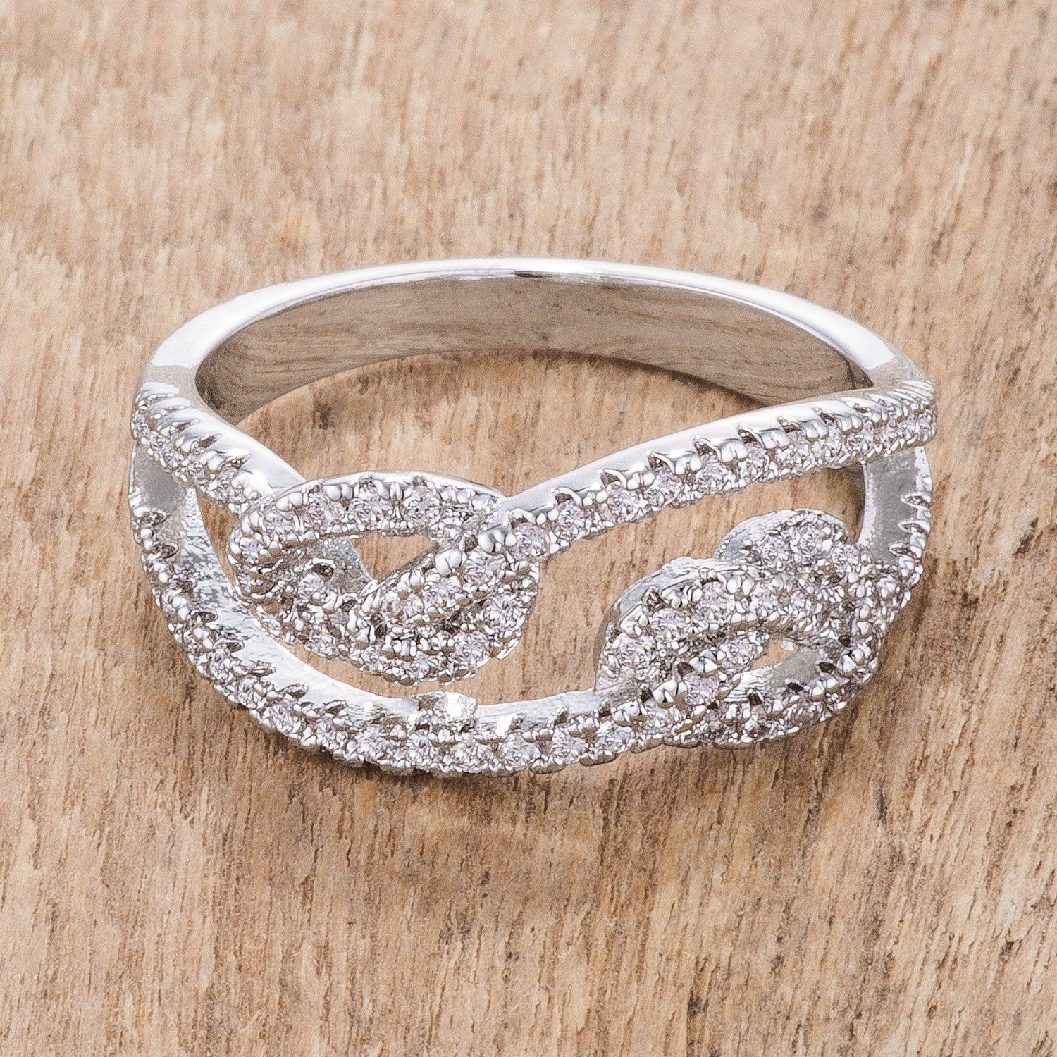 1.15Ct Rhodium Plated CZ Pave Double Knot Ring - Flyclothing LLC