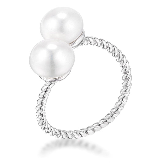 Rhodium Plated Twisted Rope Freshwater Pearl Wrap ring - JGI