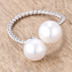 Rhodium Plated Twisted Rope Freshwater Pearl Wrap ring - Flyclothing LLC