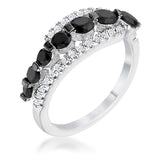 1.06Ct Rhodium & Hematite Plated Graduated Black & Clear CZ Half Eternity Ring - Flyclothing LLC