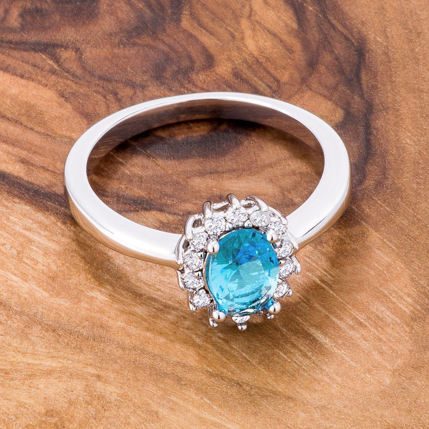 Aqua Blue CZ Petite Oval Ring - Flyclothing LLC