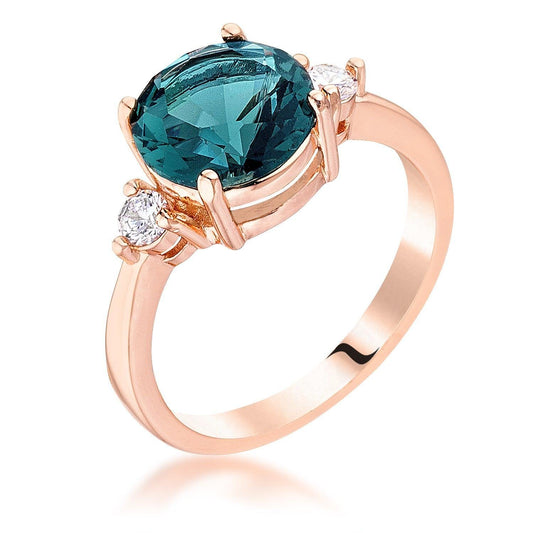 Rose Gold Plated Blue Green Three Stone Engagement Ring - JGI