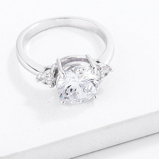 Classic Three Stone Clear CZ Engagement Ring - JGI