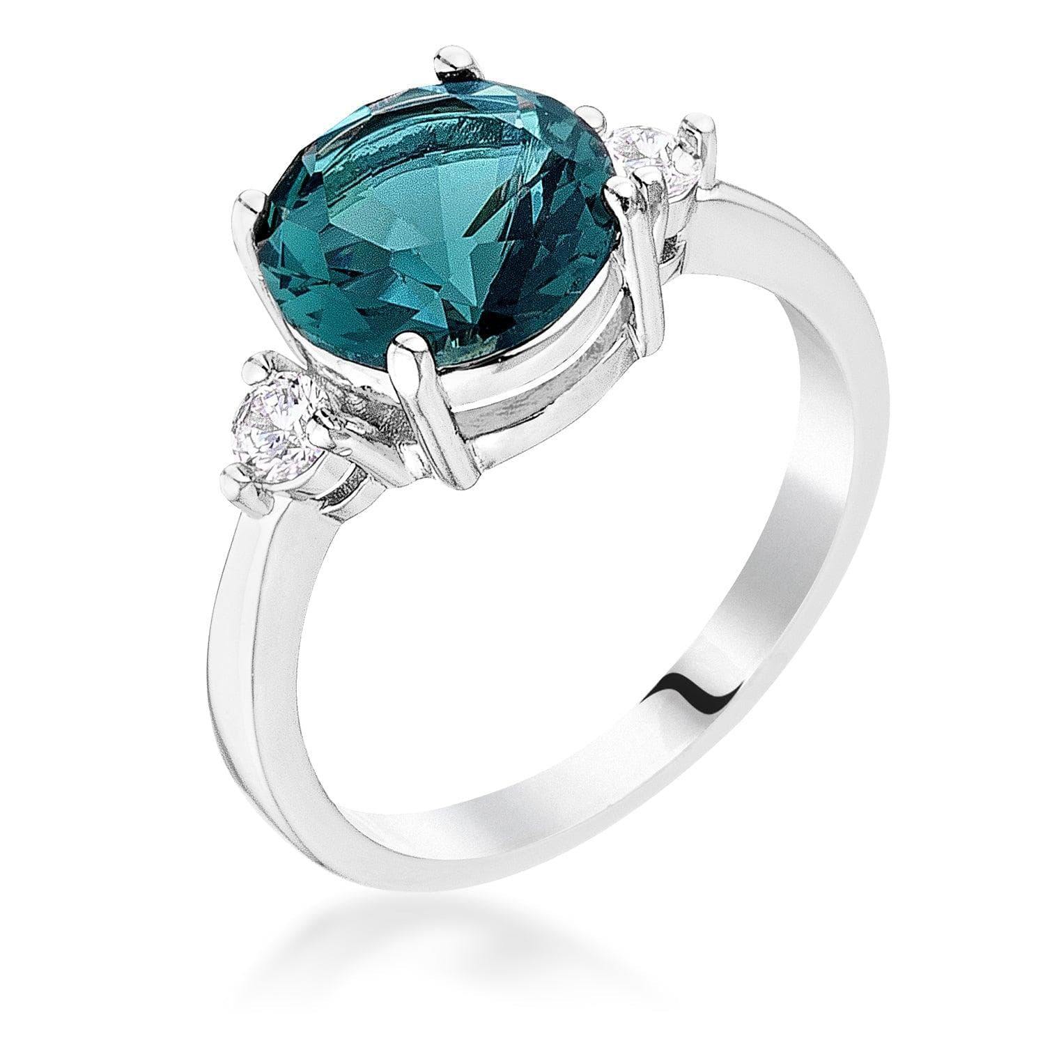 Exquisite Blue Green Three Stone CZ Engagement Ring - JGI