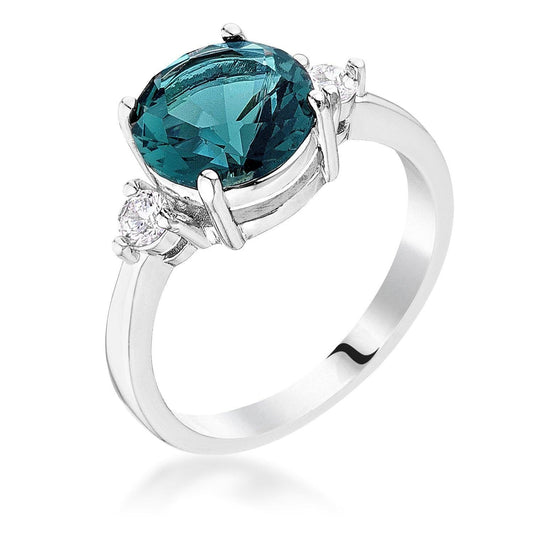 Exquisite Blue Green Three Stone CZ Engagement Ring - JGI