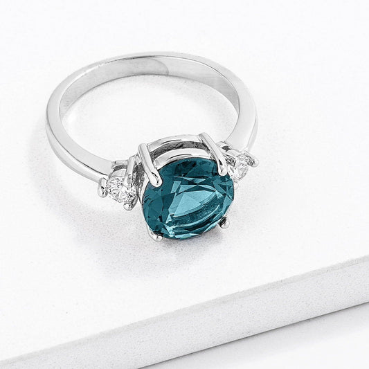 Exquisite Blue Green Three Stone CZ Engagement Ring - JGI