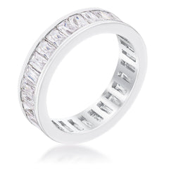 Rhodium Plated Baguette Emerald Cut Eternity Ring - Flyclothing LLC