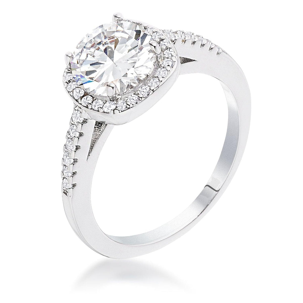 2.97Ct Rhodium Plated Classic Cushion Cut Halo Ring - JGI