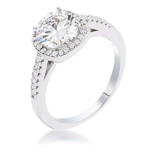 2.97Ct Rhodium Plated Classic Cushion Cut Halo Ring - Flyclothing LLC