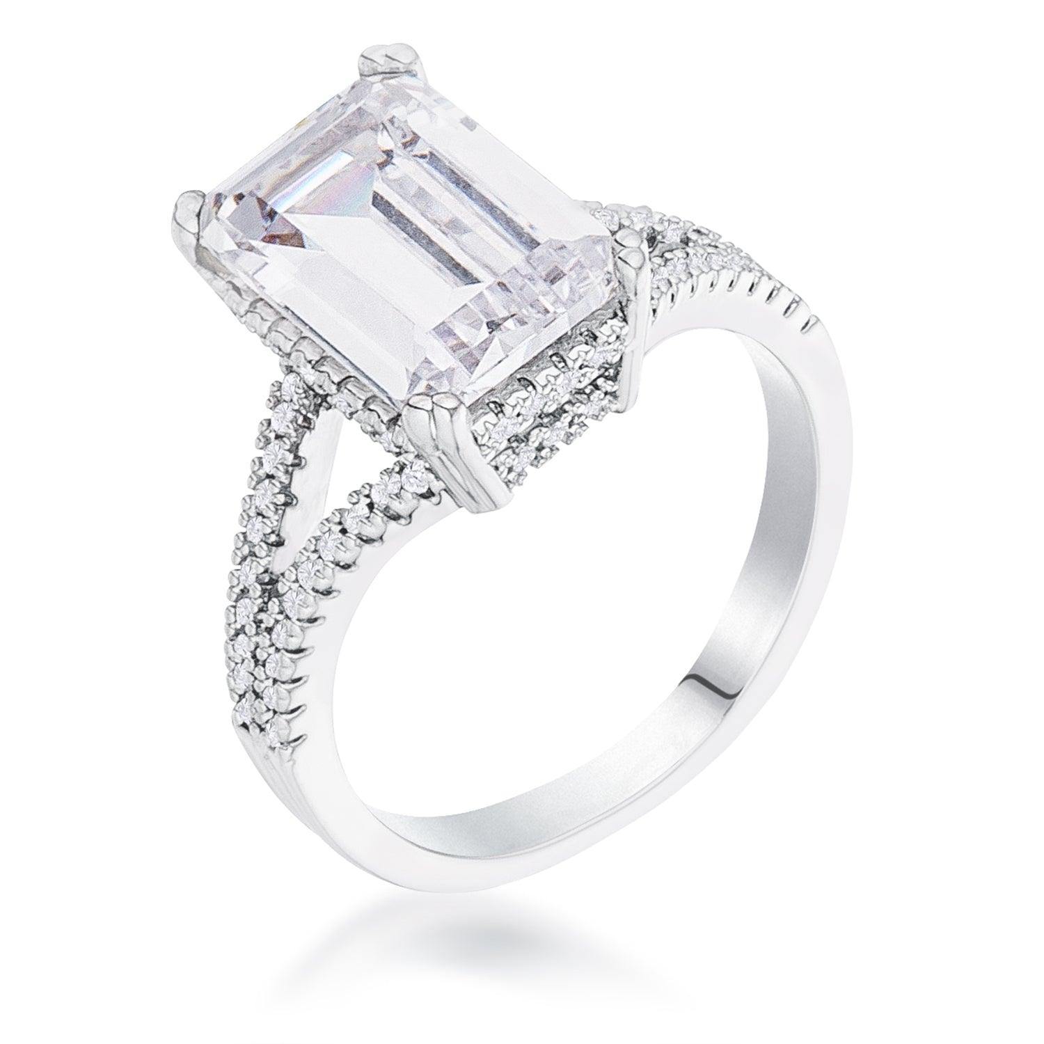 6.75Ct Rhodium Plated Emerald Cut Wishbone Ring - Flyclothing LLC