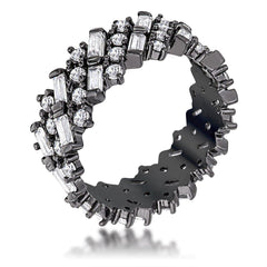 Hematite Clear CZ Alternating Baguette Round Eternity Band - Flyclothing LLC