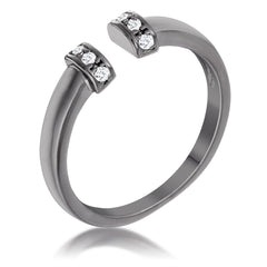 Hematite Petite CZ Clear Open Cuff Ring - Flyclothing LLC