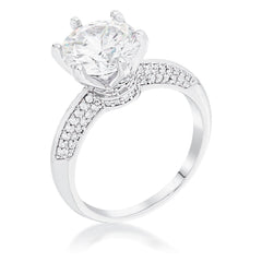 Rhodium Plated Clear CZ Round Solitaire Quad Micropave Ring - JGI