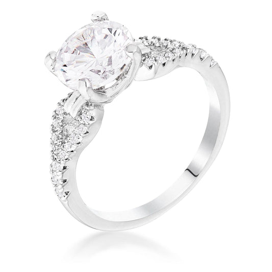 2.11Ct Rhodium Round Cut CZ Petite Ribbon Engagement Ring - Flyclothing LLC