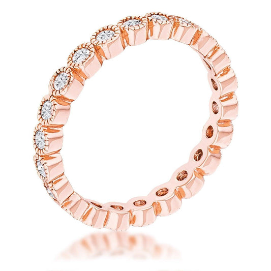 Rose Gold Plated Dotted Clear CZ Round Bezel Eternity Ring - JGI