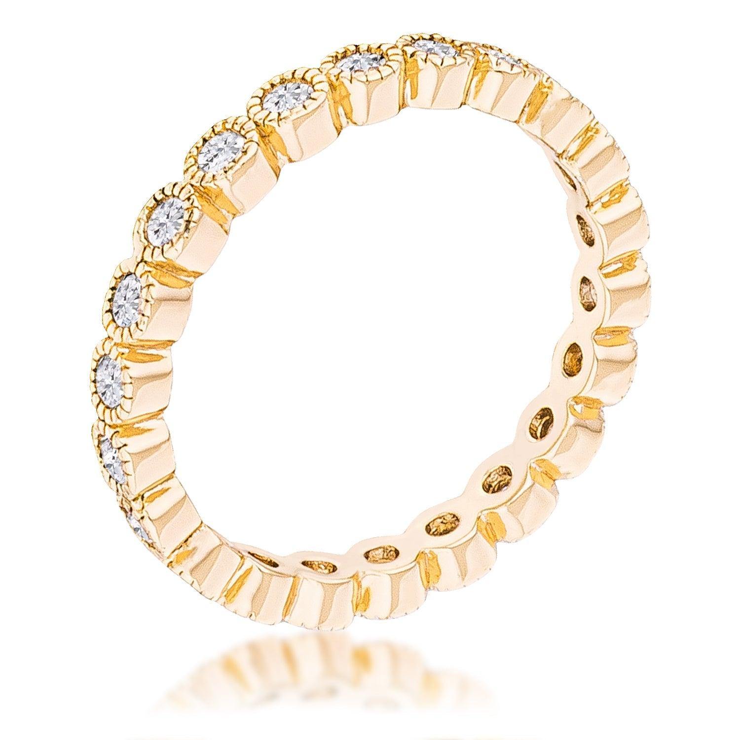 Gold Plated Dotted Clear CZ Round Bezel Eternity Ring - Flyclothing LLC