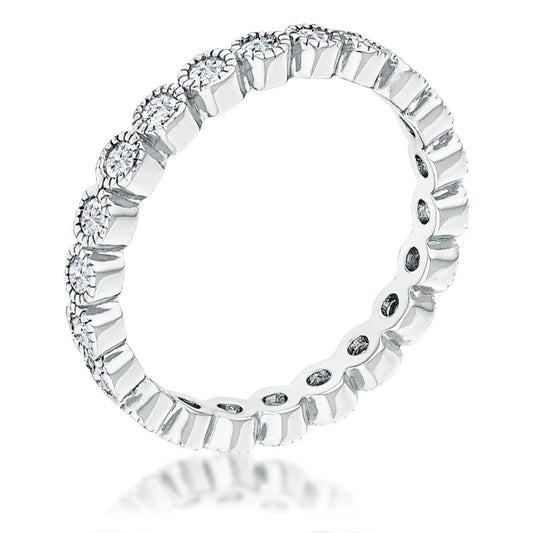 Rhodium Plated Dotted Clear CZ Round Bezel Eternity Ring - Flyclothing LLC