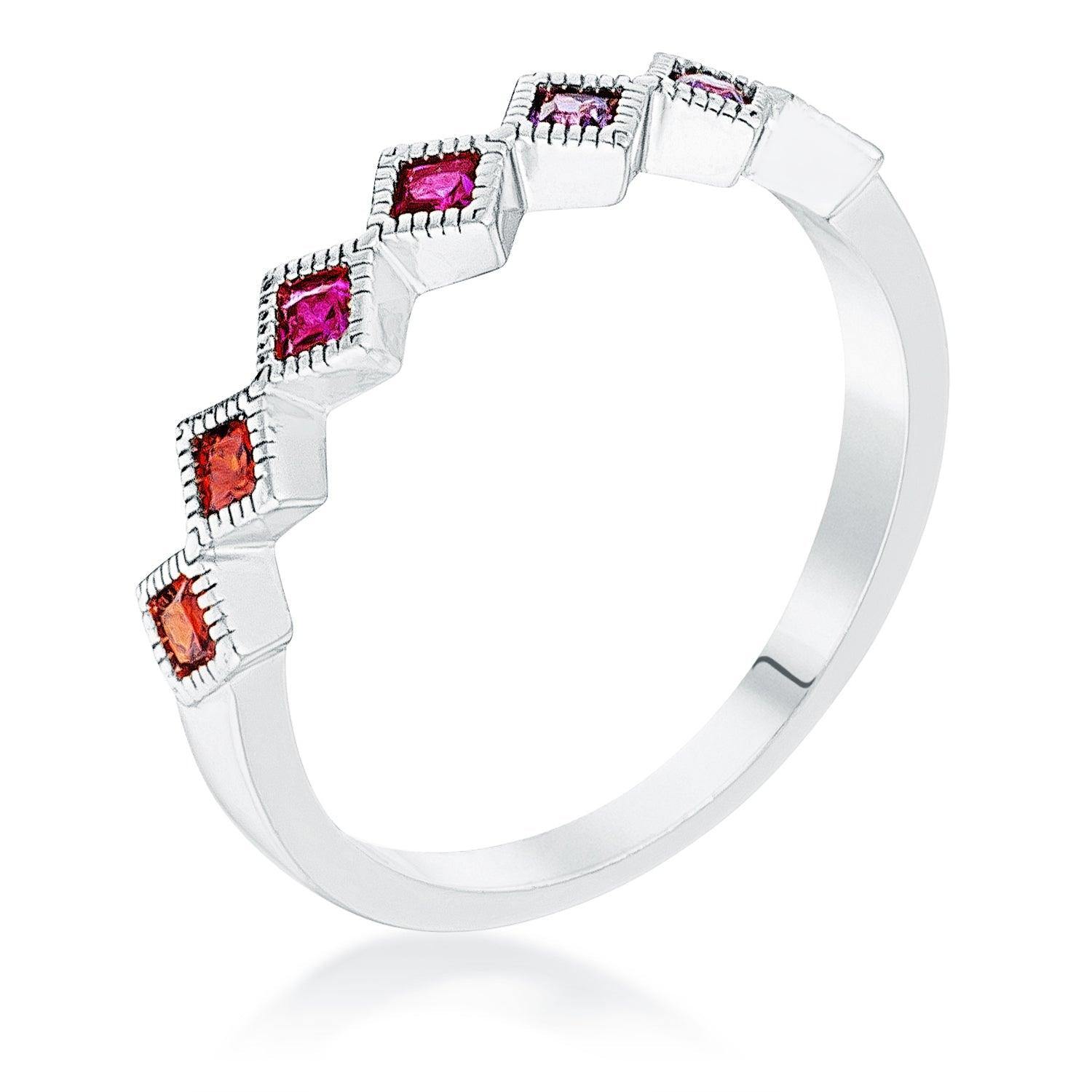 Rhodium Plated Multi-Color Septem Princess Cut Half Eternity Band - Flyclothing LLC