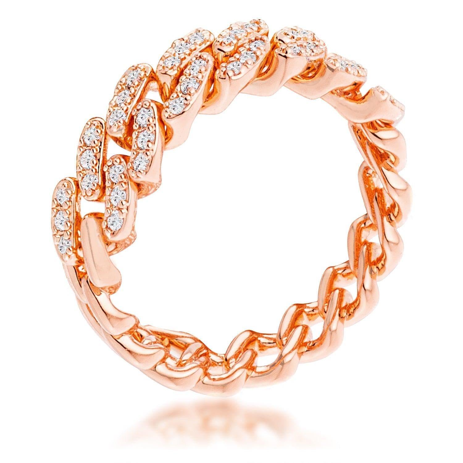 Rose Gold Plated Clear CZ Round Cut Flexible Chain Ring - JGI