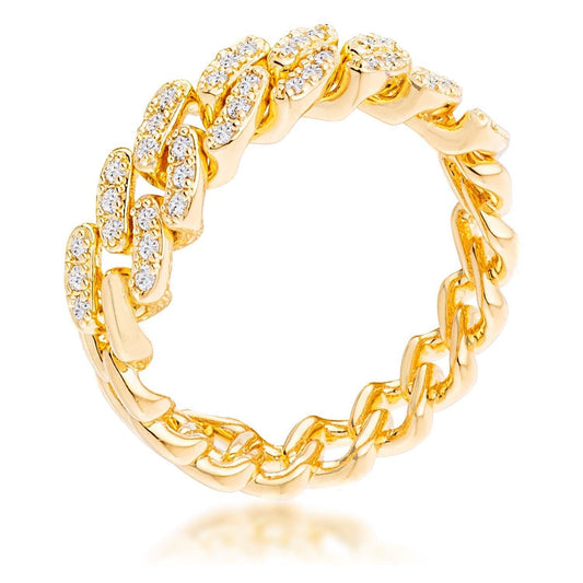 Gold Plated Clear CZ Round Cut Flexible Chain Ring - Flyclothing LLC