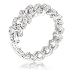 Rhodium Plated Clear CZ Round Cut Flexible Chain Ring - Flyclothing LLC