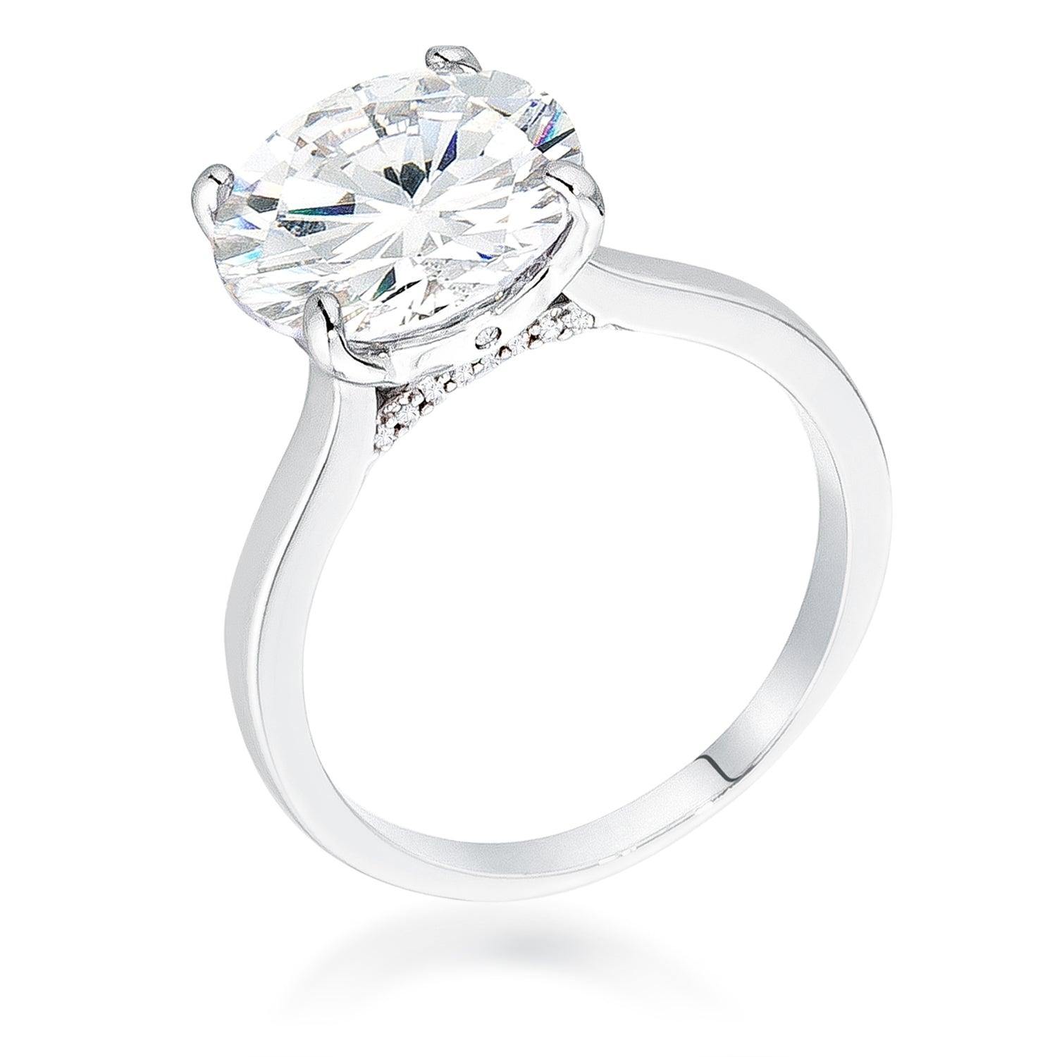 5Ct Rhodium Britney Round Solitaire Engagement Ring - Flyclothing LLC