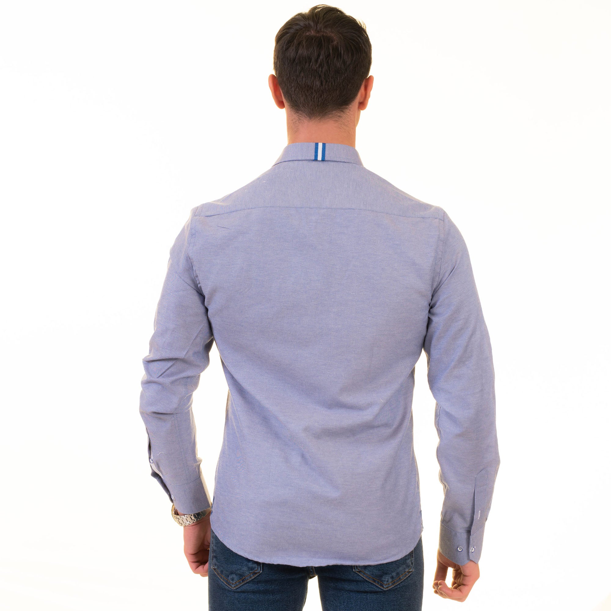 Gravity Homme Men's Long Sleeve Button Up / Bliss Azul R2 - Flyclothing LLC