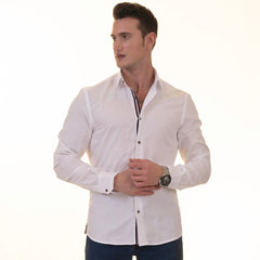 Gravity Homme Men's Long Sleeve Button Up / Calvin White R3 - Flyclothing LLC