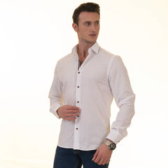 Gravity Homme Men's Long Sleeve Button Up / Calvin White R3 - Flyclothing LLC