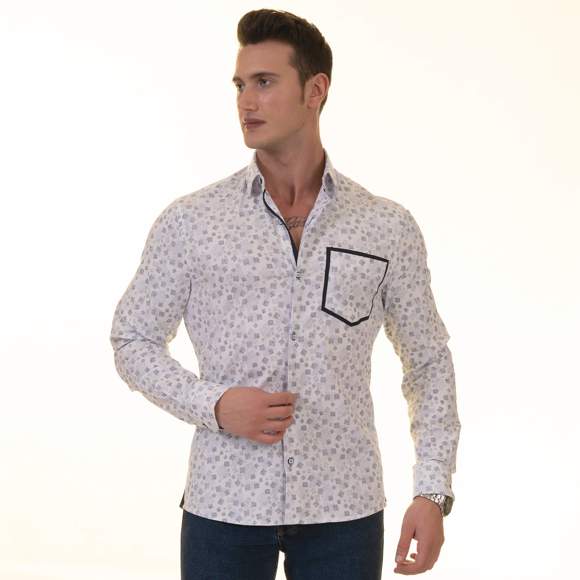 Gravity Homme Men's Long Sleeve Button Up / Memory Lane R4 - Flyclothing LLC