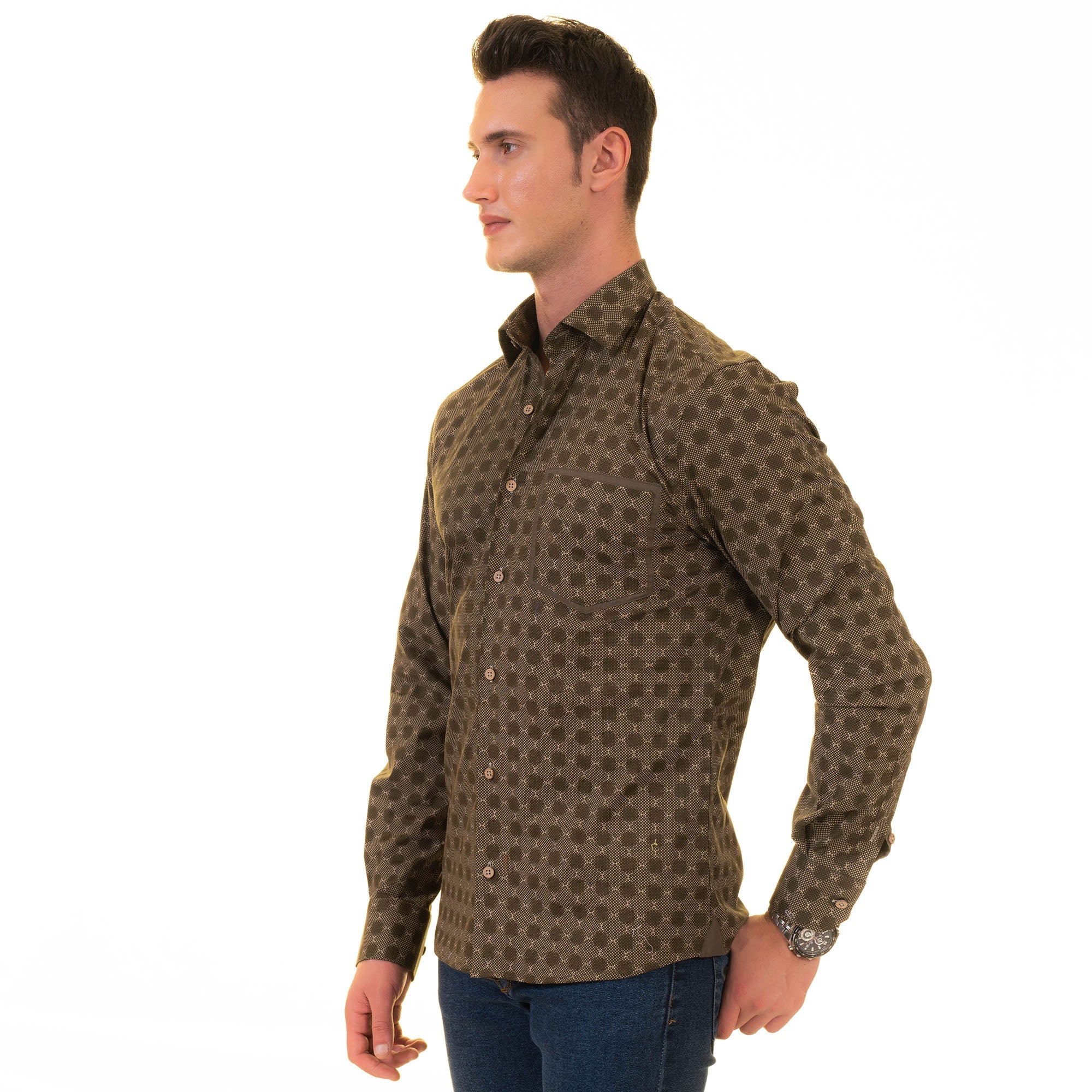 Gravity Homme Men's Long Sleeve Button Up / Evergreen R5 - Flyclothing LLC