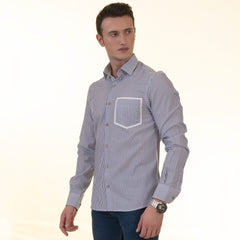 Gravity Homme Men's Long Sleeve Button Down / Marne Stripe R8 - Flyclothing LLC