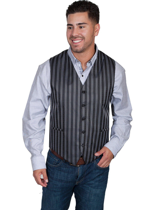 Scully BLACK NO LAPEL BLK/WHT PINSTRIPE VEST - Flyclothing LLC