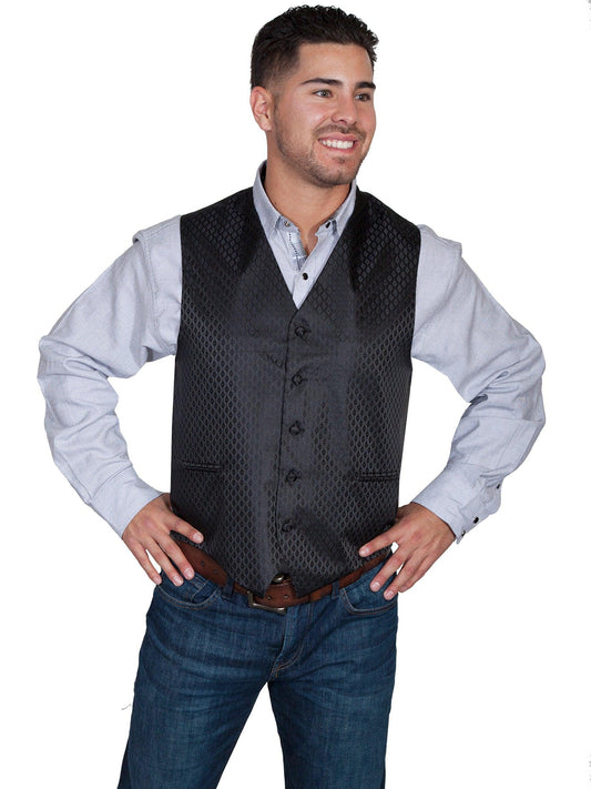 Scully BLACK NO LAPEL DIAMOND DOT VEST - Flyclothing LLC