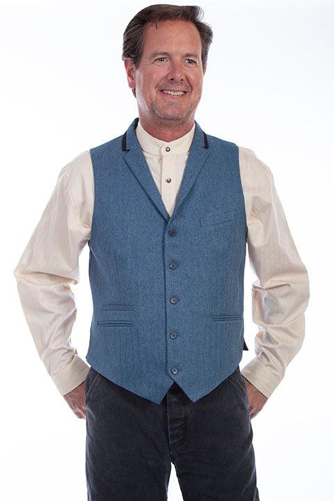 Scully Leather Blue Herringbone Point Bottom Vest - Flyclothing LLC