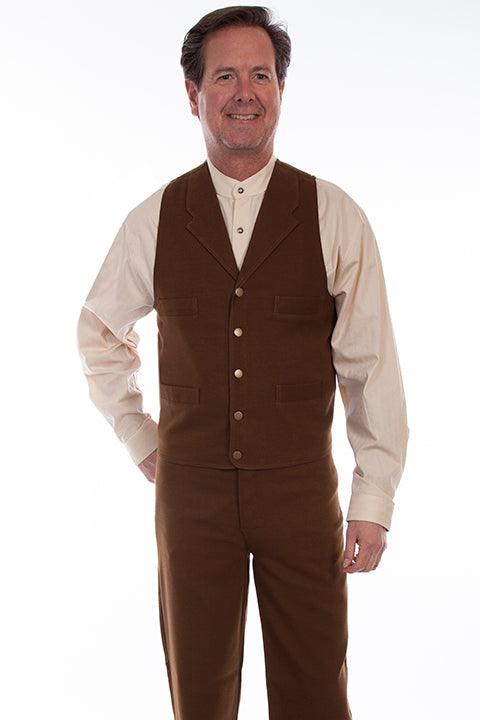 Scully Leather 95% Cotton 5% Spandex Brown Stretch Canvas Weave Vest - Flyclothing LLC