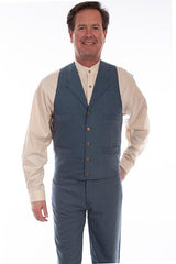 Scully Leather 100% Cotton Blue Herringbone Vest - Flyclothing LLC